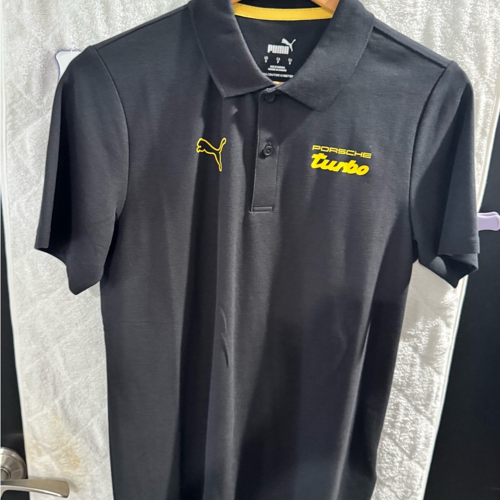 Puma Men's Polo Shirt in Black with Yellow Details